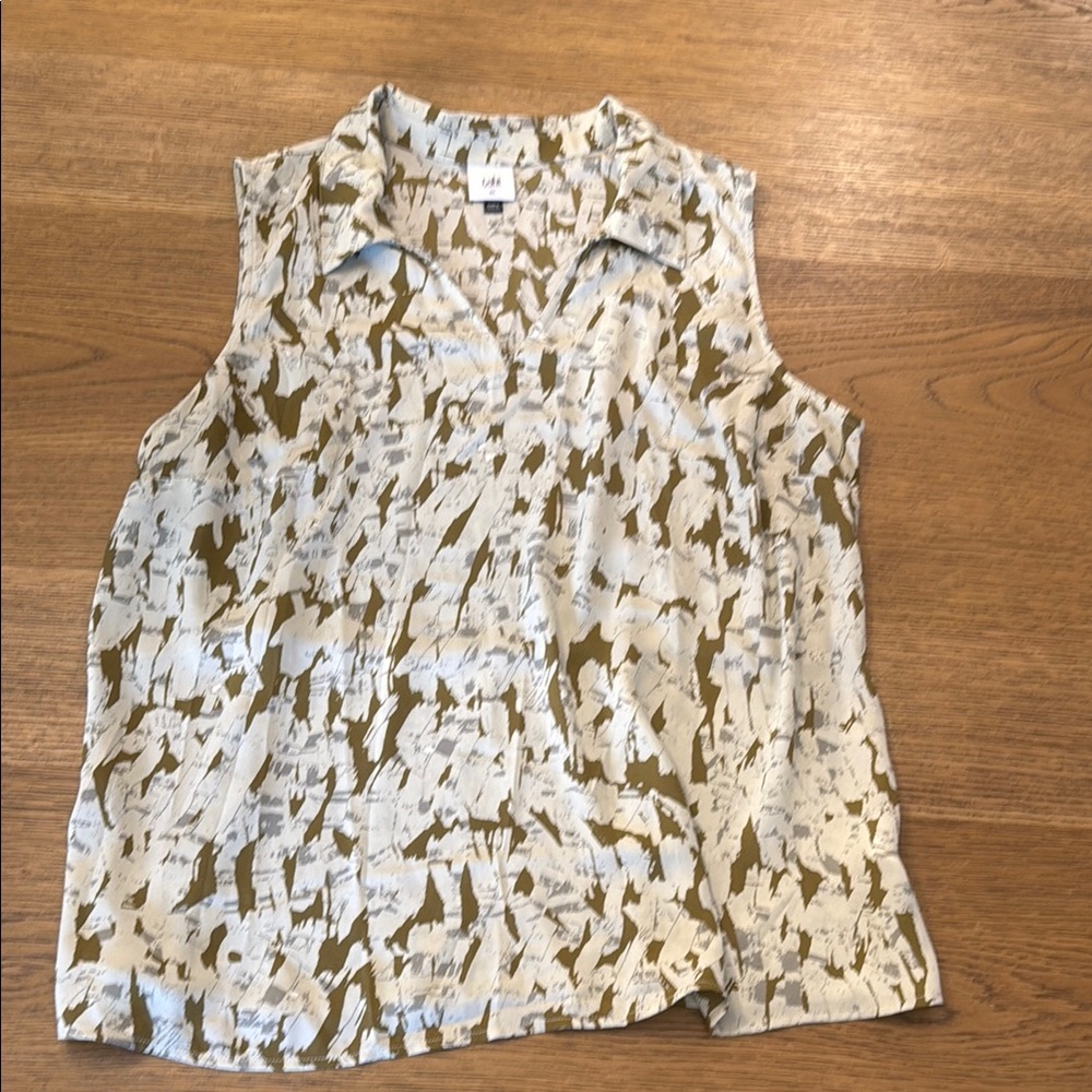 CAbi Cream Sleeveless Button Down Shirt with Notched Collar